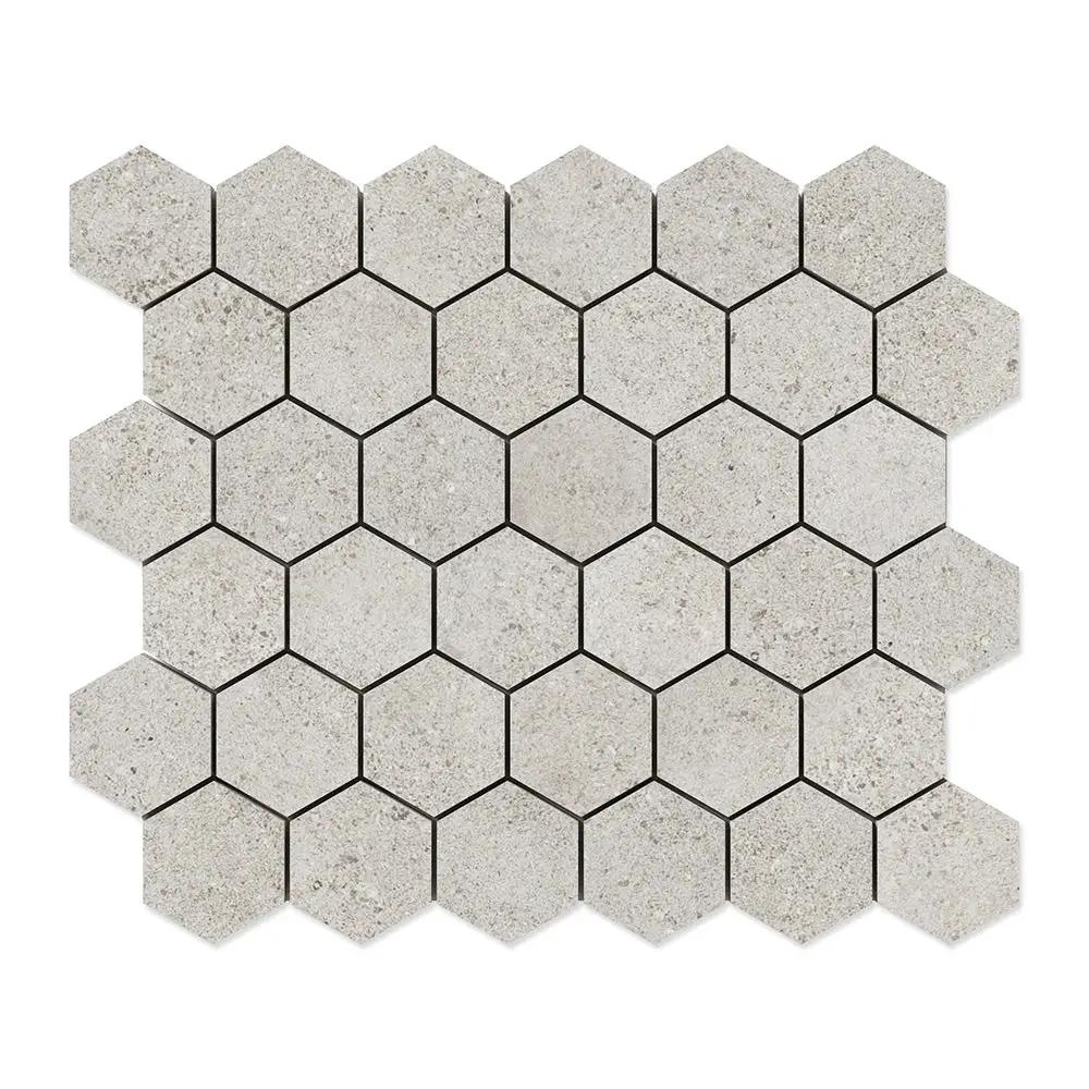 Cobblestone Light Hexagon 2 Porcelain Mosaics 10 3/8x12