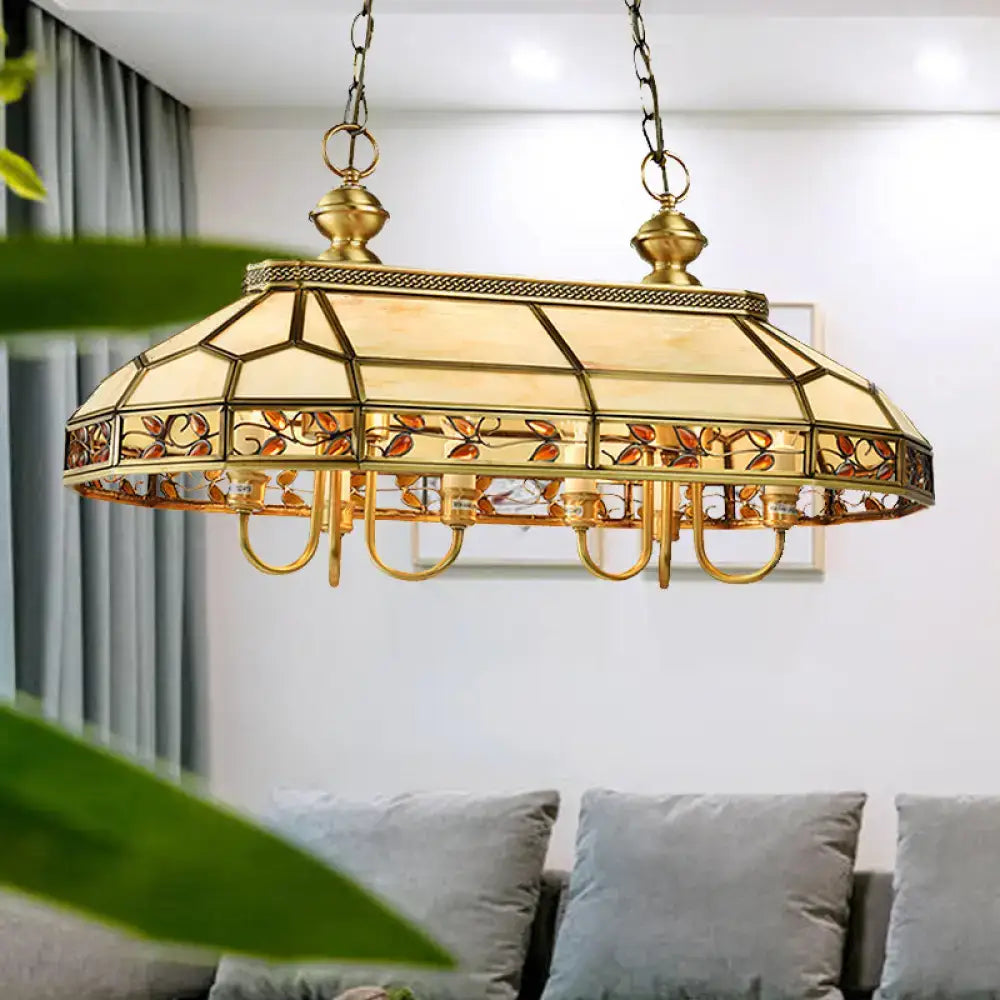 Colonial style amber & cream stained glass pendant light kitchen