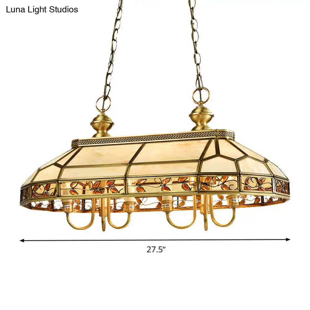 Colonial style amber & cream stained glass pendant light kitchen