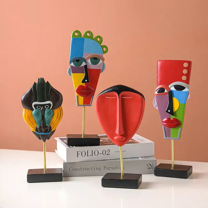 Colorful african abstract face monkey sculptures living room decor