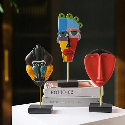 Colorful african abstract face monkey sculptures living room decor