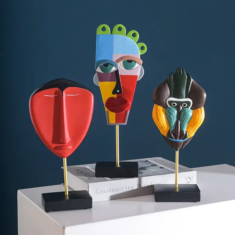 Colorful african abstract face monkey sculptures living room decor