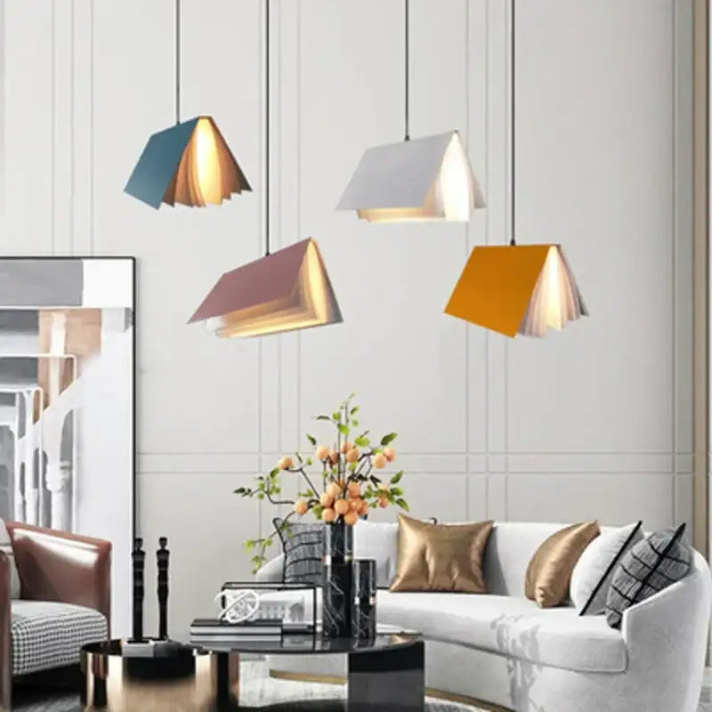 Colorful book pendant lamp – living room layered paper light