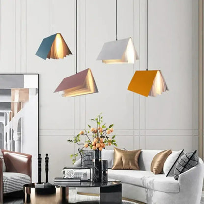 Colorful book pendant lamp – living room layered paper light