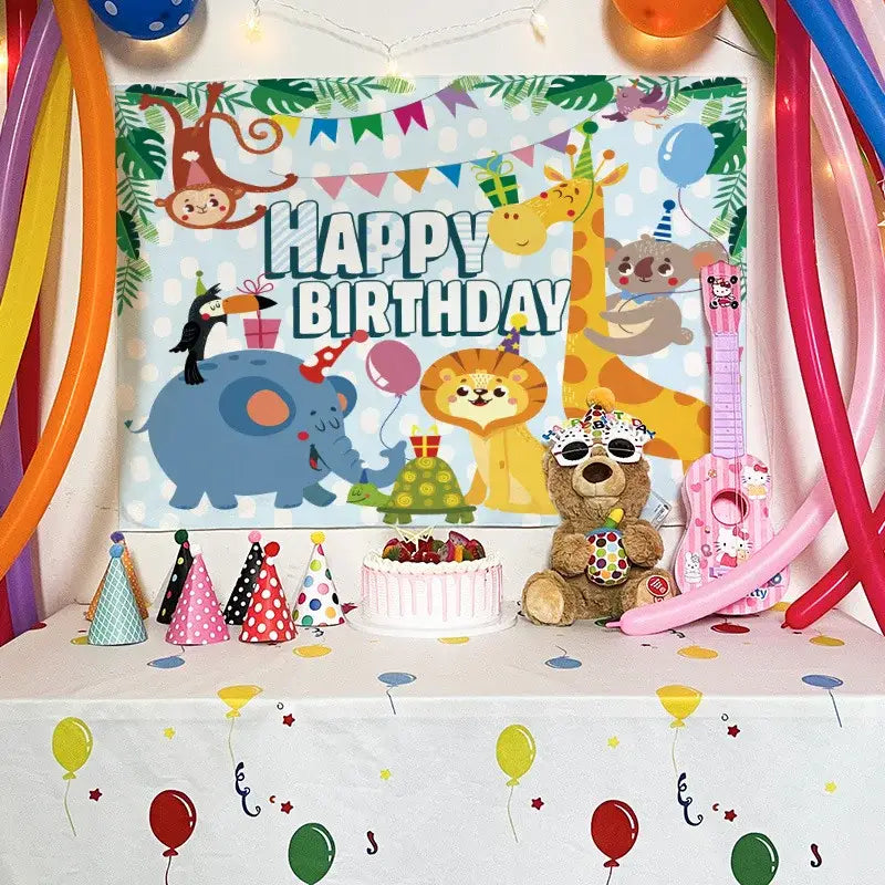 Colorful cartoon animal birthday wall tapestry bedroom backdrop