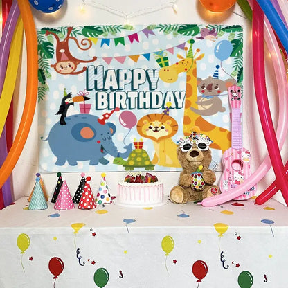 Colorful cartoon animal birthday wall tapestry bedroom backdrop
