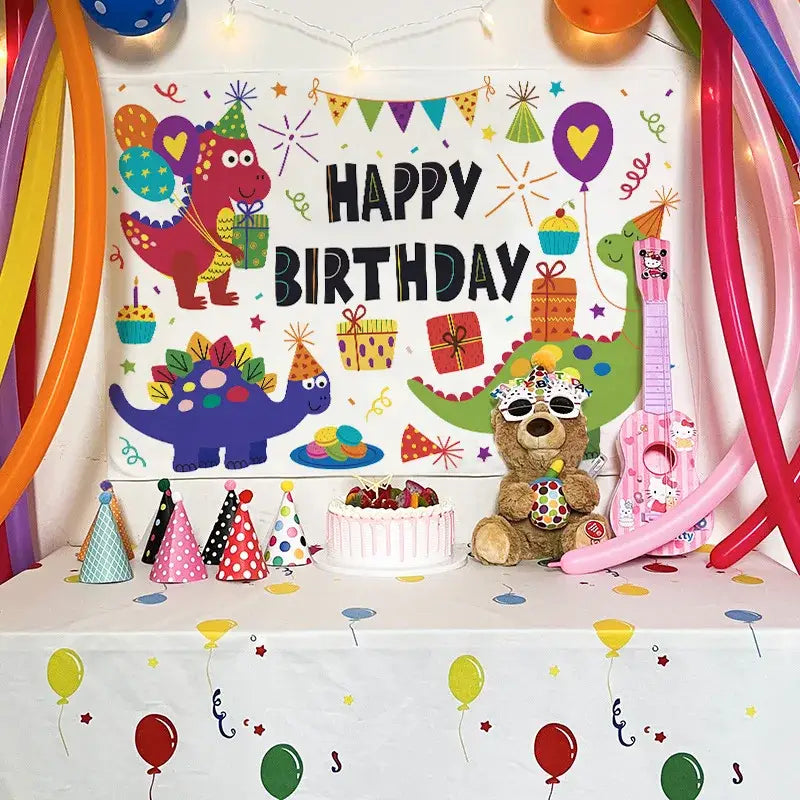 Colorful cartoon animal birthday wall tapestry bedroom backdrop