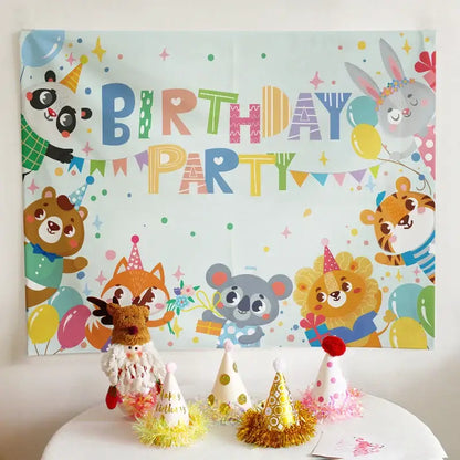 Colorful cartoon animal birthday wall tapestry bedroom backdrop