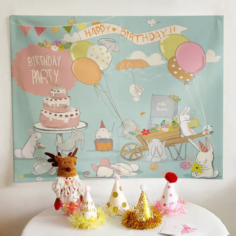 Colorful cartoon animal birthday wall tapestry bedroom backdrop