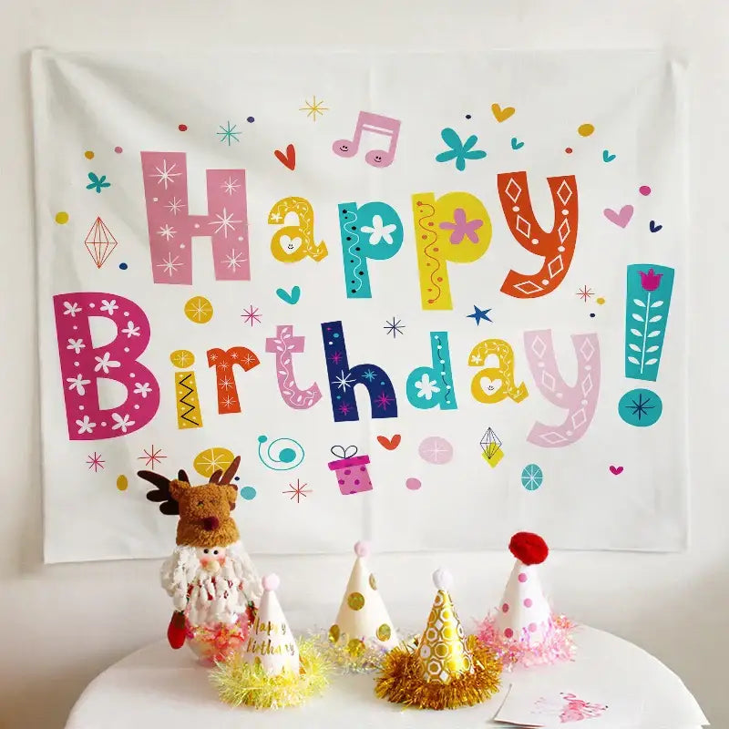 Colorful cartoon animal birthday wall tapestry bedroom backdrop