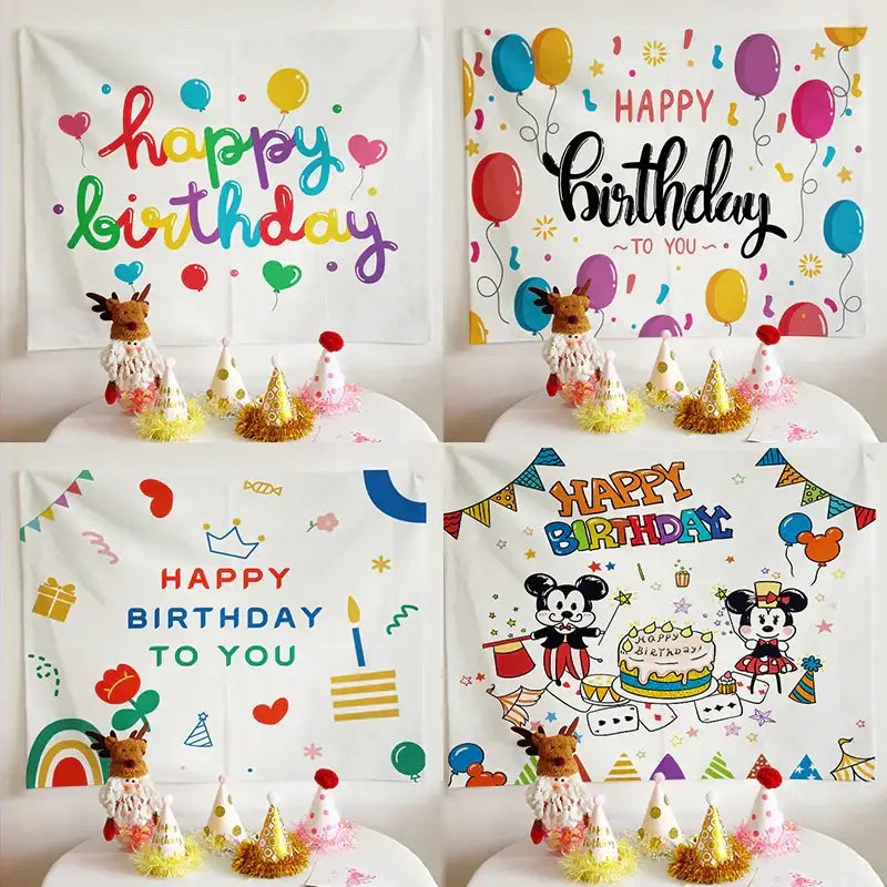 Colorful cartoon animal birthday wall tapestry bedroom backdrop