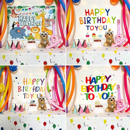 Colorful cartoon animal birthday wall tapestry bedroom backdrop