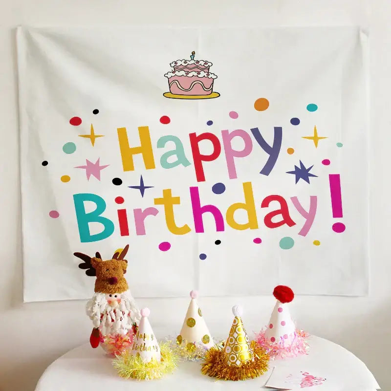 Colorful cartoon animal birthday wall tapestry bedroom backdrop