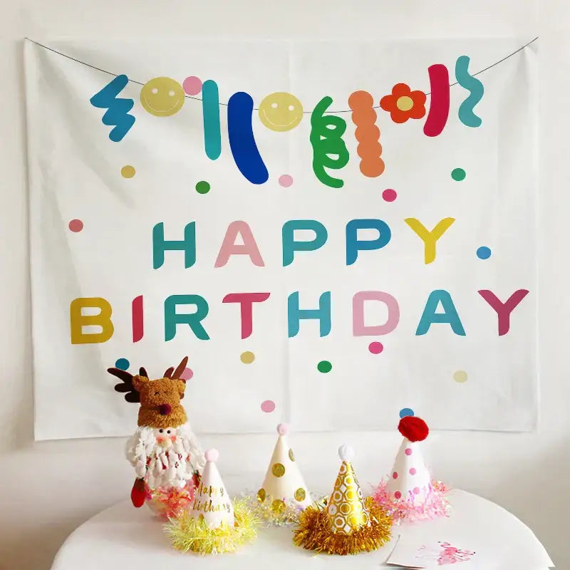 Colorful cartoon animal birthday wall tapestry bedroom backdrop