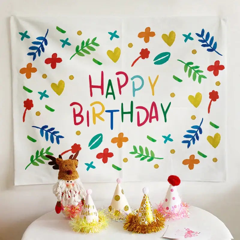 Colorful cartoon animal birthday wall tapestry bedroom backdrop