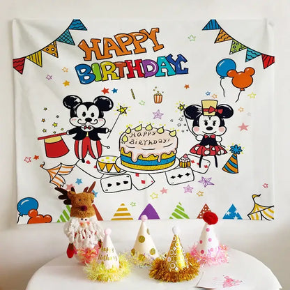 Colorful cartoon animal birthday wall tapestry bedroom backdrop