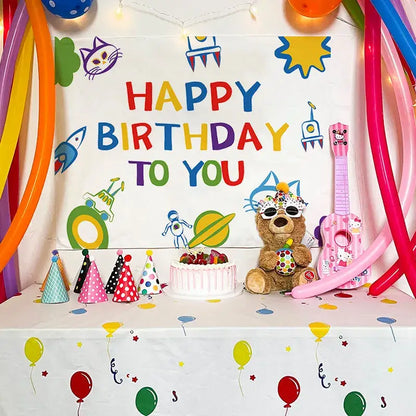 Colorful cartoon animal birthday wall tapestry bedroom backdrop