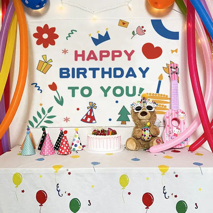 Colorful cartoon animal birthday wall tapestry bedroom backdrop