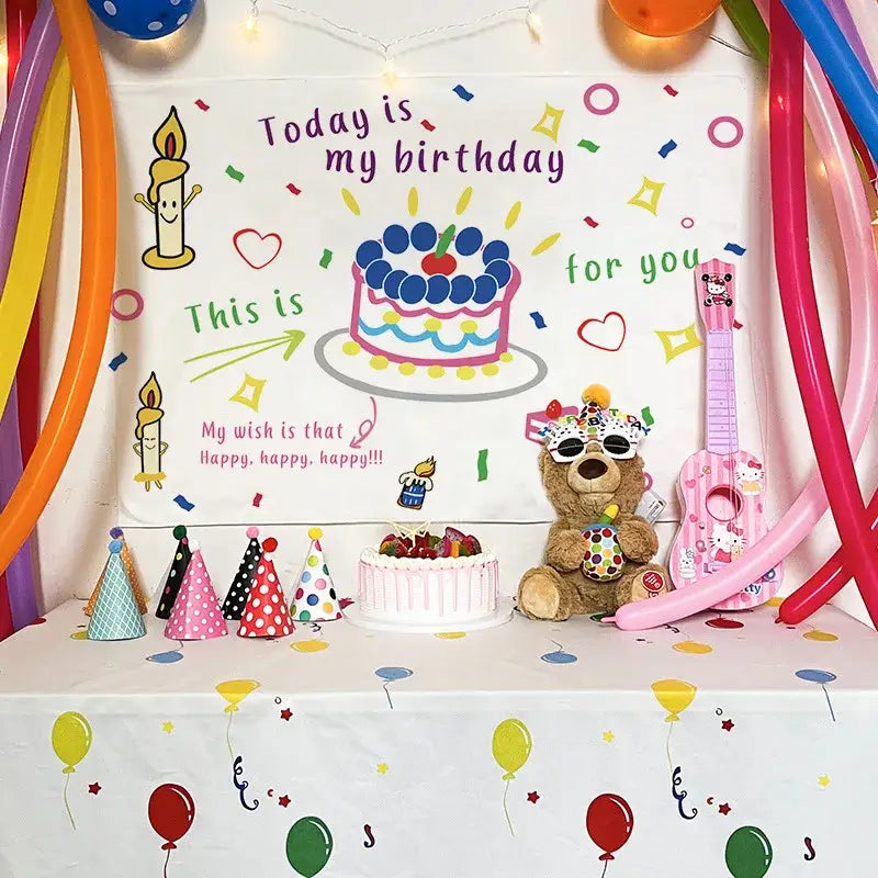 Colorful cartoon animal birthday wall tapestry bedroom backdrop