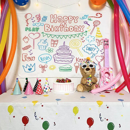 Colorful cartoon animal birthday wall tapestry bedroom backdrop