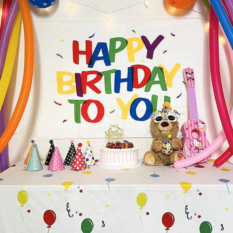 Colorful cartoon animal birthday wall tapestry bedroom backdrop