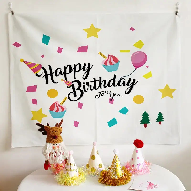Colorful cartoon animal birthday wall tapestry bedroom backdrop
