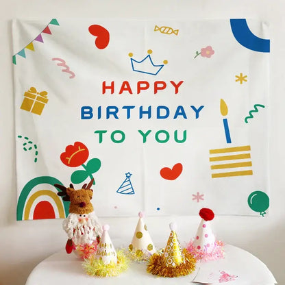 Colorful cartoon animal birthday wall tapestry bedroom backdrop