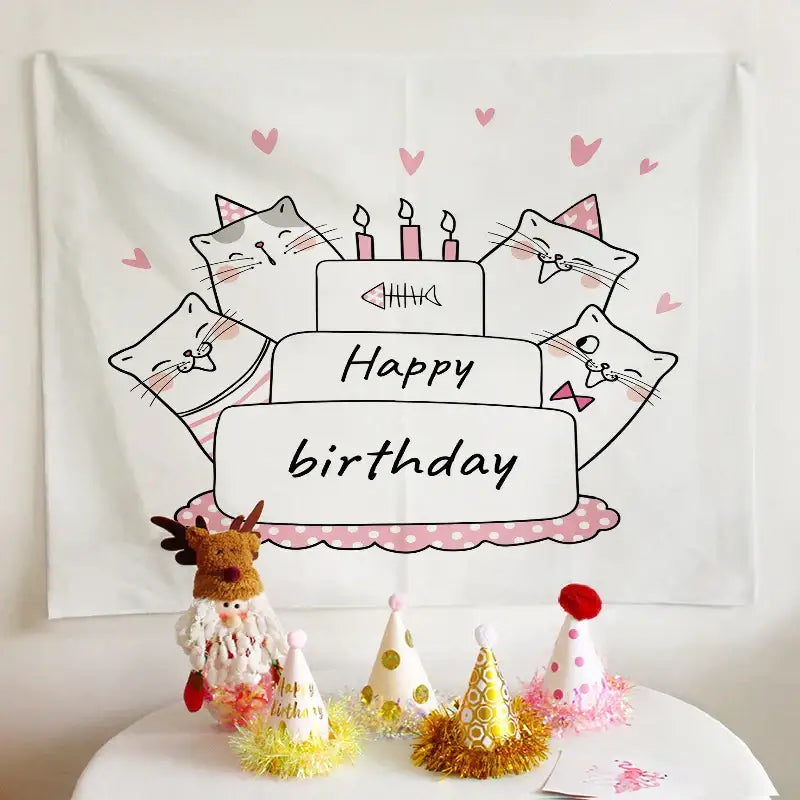 Colorful cartoon animal birthday wall tapestry bedroom backdrop