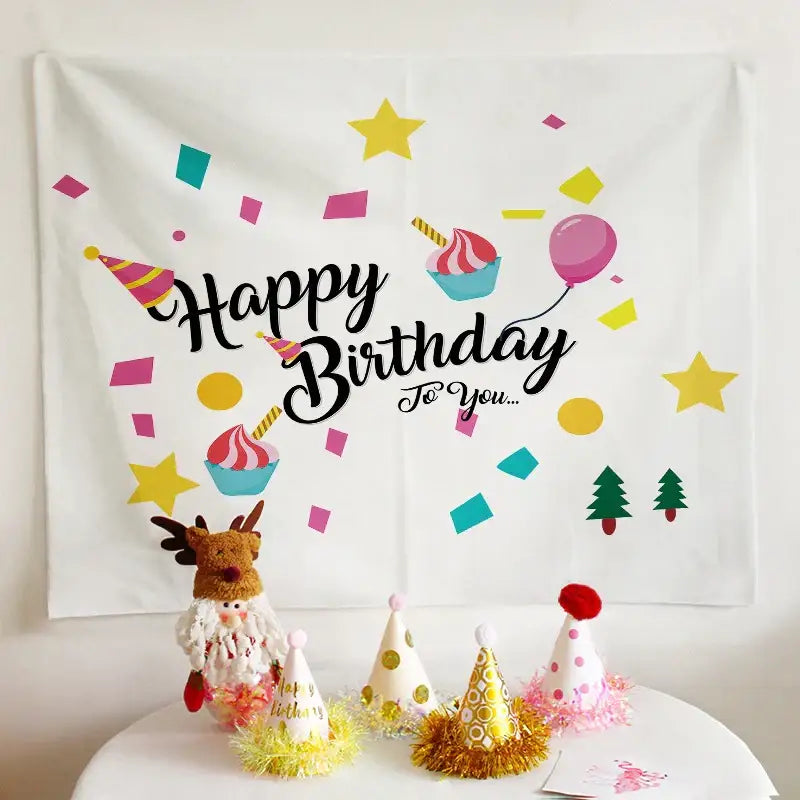 Colorful cartoon animal birthday wall tapestry bedroom backdrop