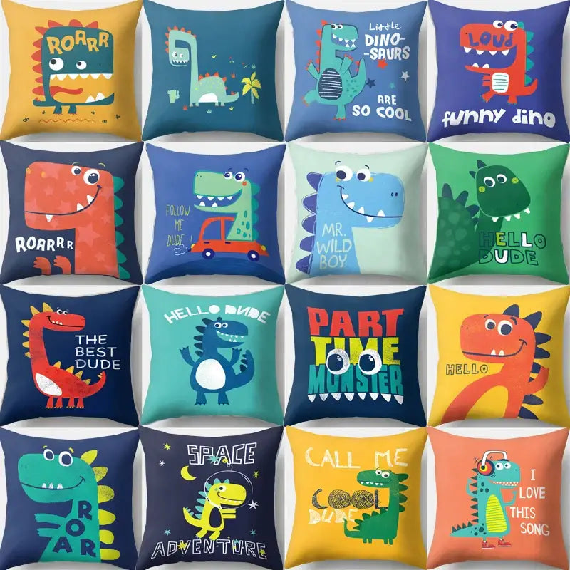 Colorful cartoon dino baby pillowcase bedroom cushion cover