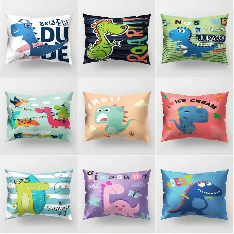 Colorful cartoon dinosaur pillowcase kids bedroom decor