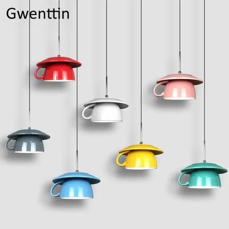 Colorful ceramic cup pendant light kitchen hanging lamp