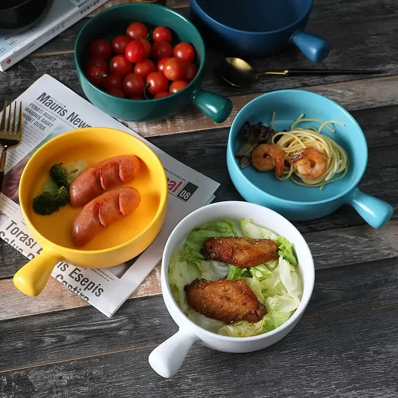 Colorful ceramic single handle salad bowl dining room tableware