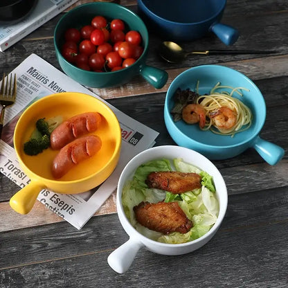 Colorful ceramic single handle salad bowl dining room tableware