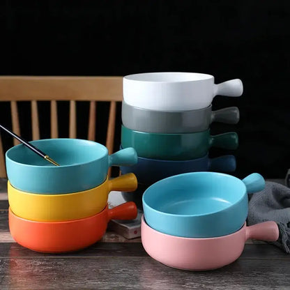 Colorful ceramic single handle salad bowl dining room tableware