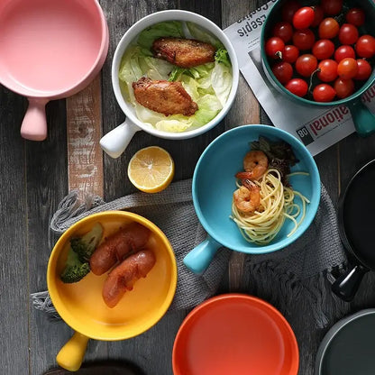 Colorful ceramic single handle salad bowl dining room tableware