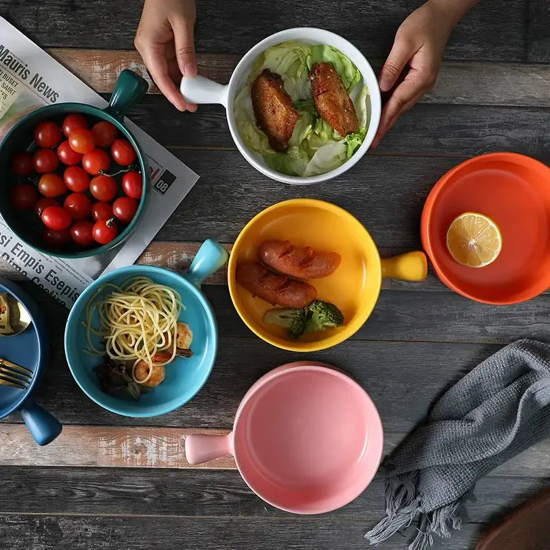 Colorful ceramic single handle salad bowl dining room tableware
