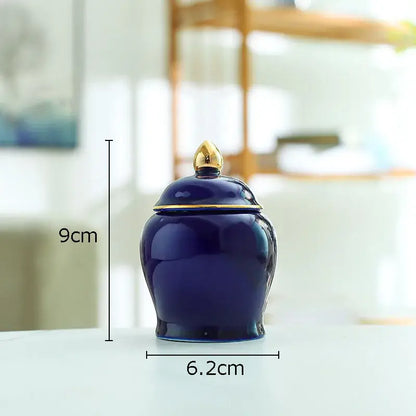 Colorful ceramic storage jar with gold lid kitchen tea caddy