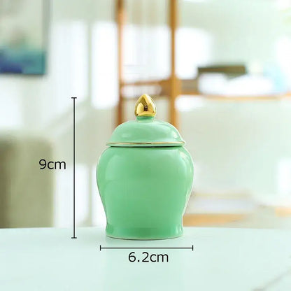 Colorful ceramic storage jar with gold lid kitchen tea caddy