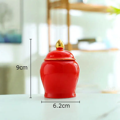 Colorful ceramic storage jar with gold lid kitchen tea caddy