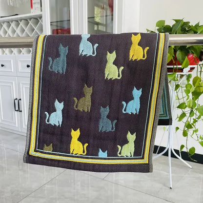 Colorful dinosaur cat gauze hand towels set of 4 kitchen decor