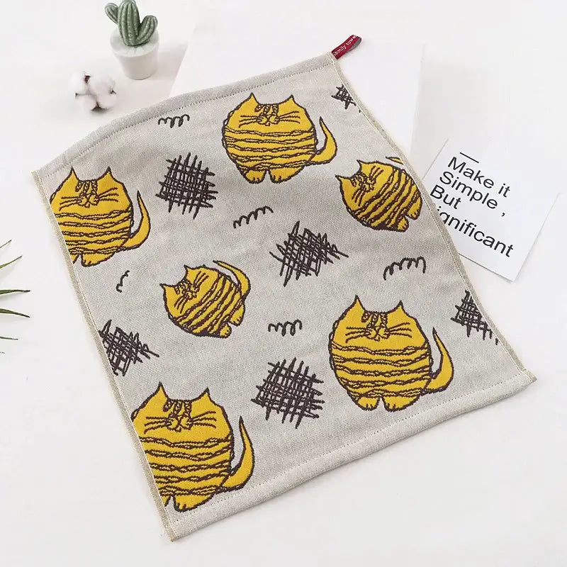Colorful dinosaur cat gauze hand towels set of 4 kitchen decor