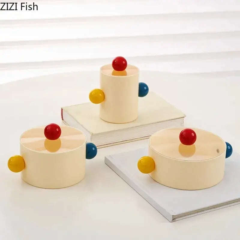 Colorful dot decorative storage jar cream & red bedroom organizer