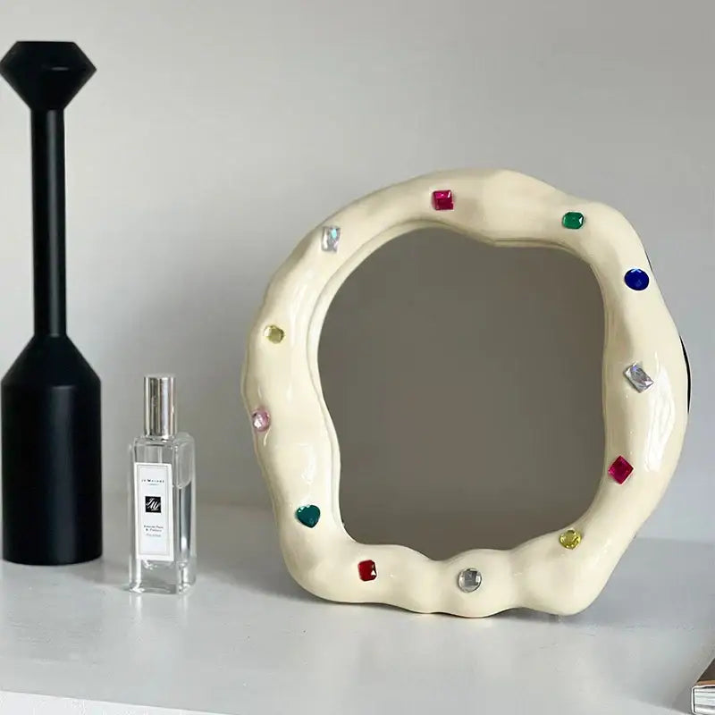Colorful gemstone cream ceramic makeup mirror irregular edge bedroom