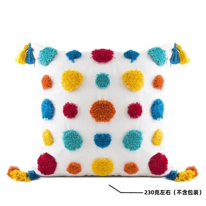 Colorful geometric tassel pillowcase bedroom hand embroidered decor