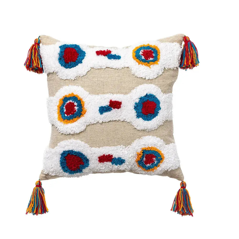 Colorful geometric tassel pillowcase bedroom hand embroidered decor