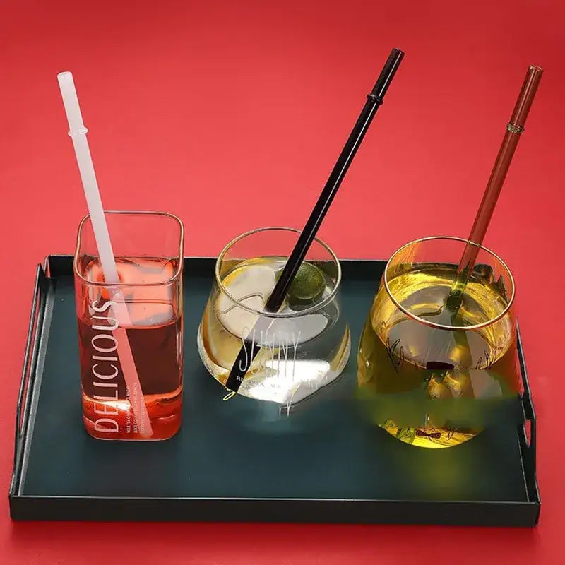 Colorful glass bent straw set kitchen reusable drinking straws