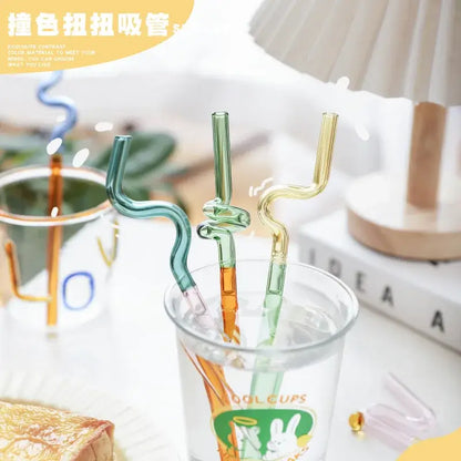 Colorful glass flower handle stir bar kitchen cocktail straw