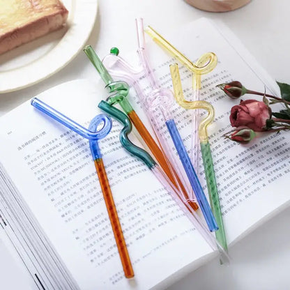 Colorful glass flower handle stir bar kitchen cocktail straw