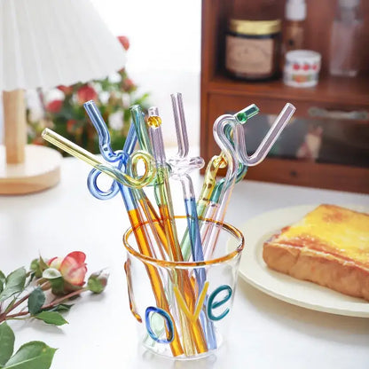 Colorful glass flower handle stir bar kitchen cocktail straw